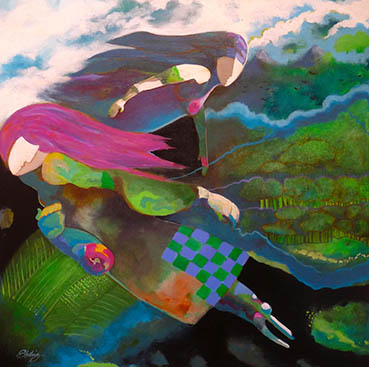 Angels Leaving Earth, Linda Stelling, 36x36 Acrylic $1,000