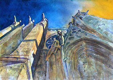 Gargoyles, Nancy Whitlock, 12x18 Watercolor $450