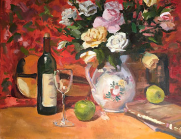 Wine and Roses, Rosina Maize, 16x20 Oil $650